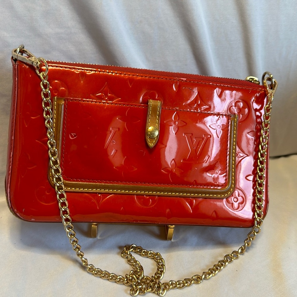 Louis Vuitton Red Patent Monogram Vernis with unbranded chain